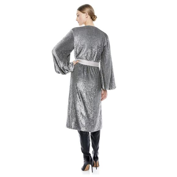 NWT ALICE + OLIVIA Anne Sequin Long Sleeve Wrap Dress Size 2 - Picture 2 of 13